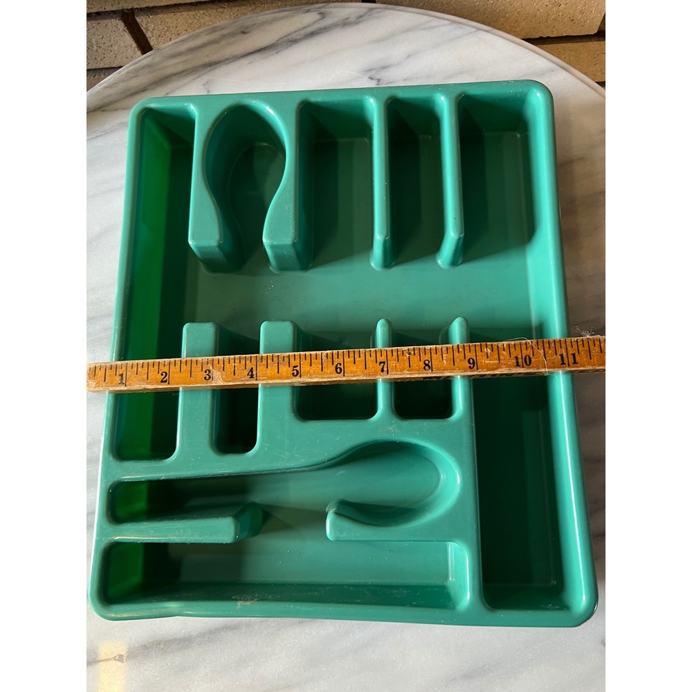 Vintage 90s Teal Plastic Utensil Holder Organizer Tray Drawer Kitchen Gadget - Picture 6 of 6